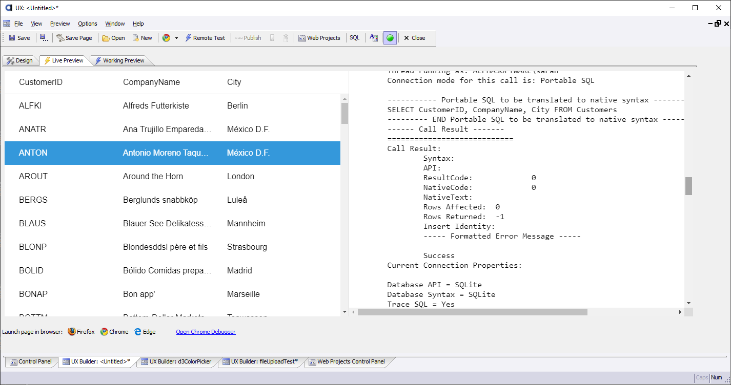 The SQL Trace log shown for the component